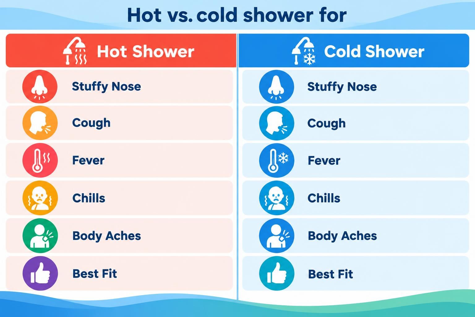 Hot and cold shower comparison for stuffy nose, cough, fever, chills, body aches