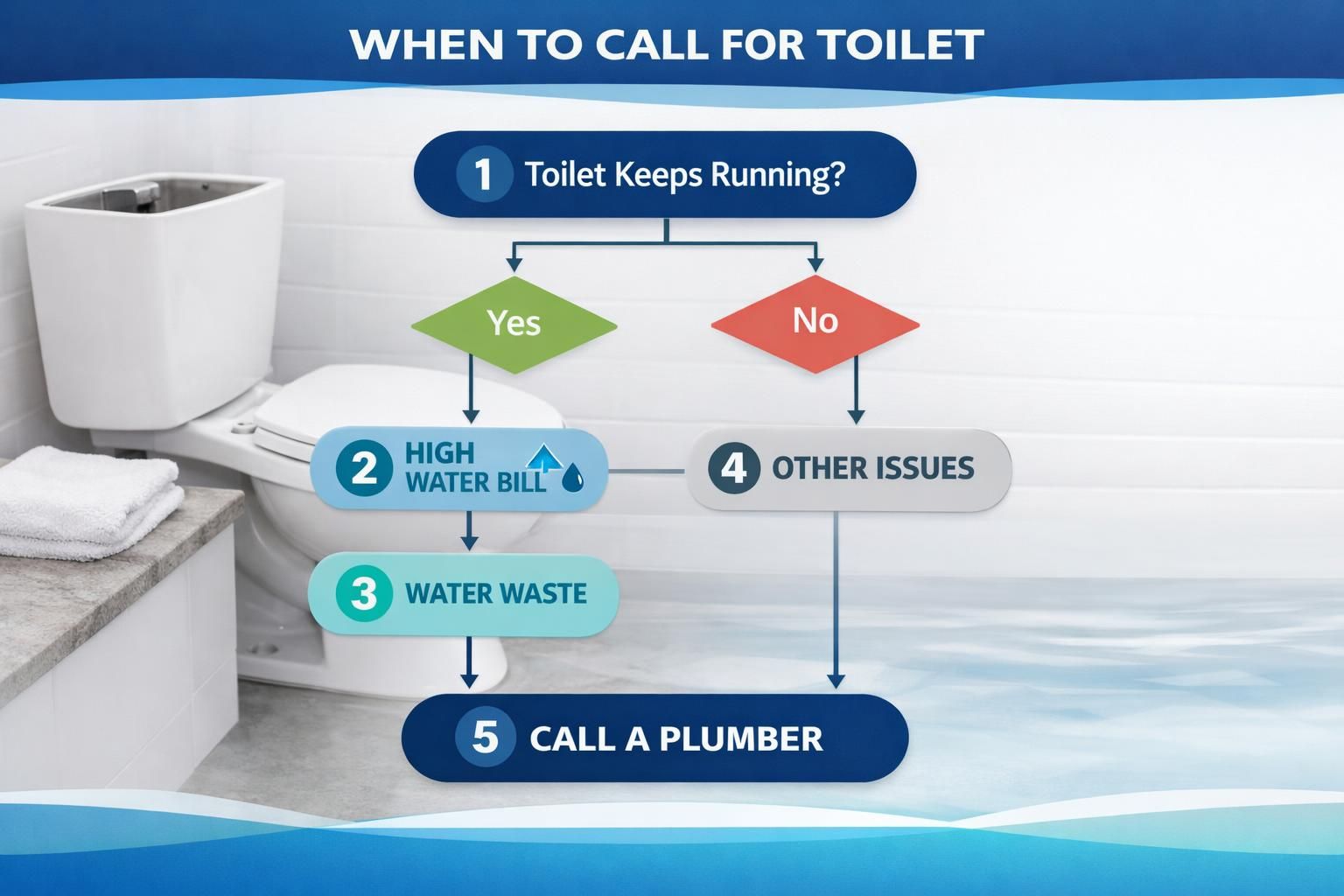 Toilet running decision flowchart with yes no options