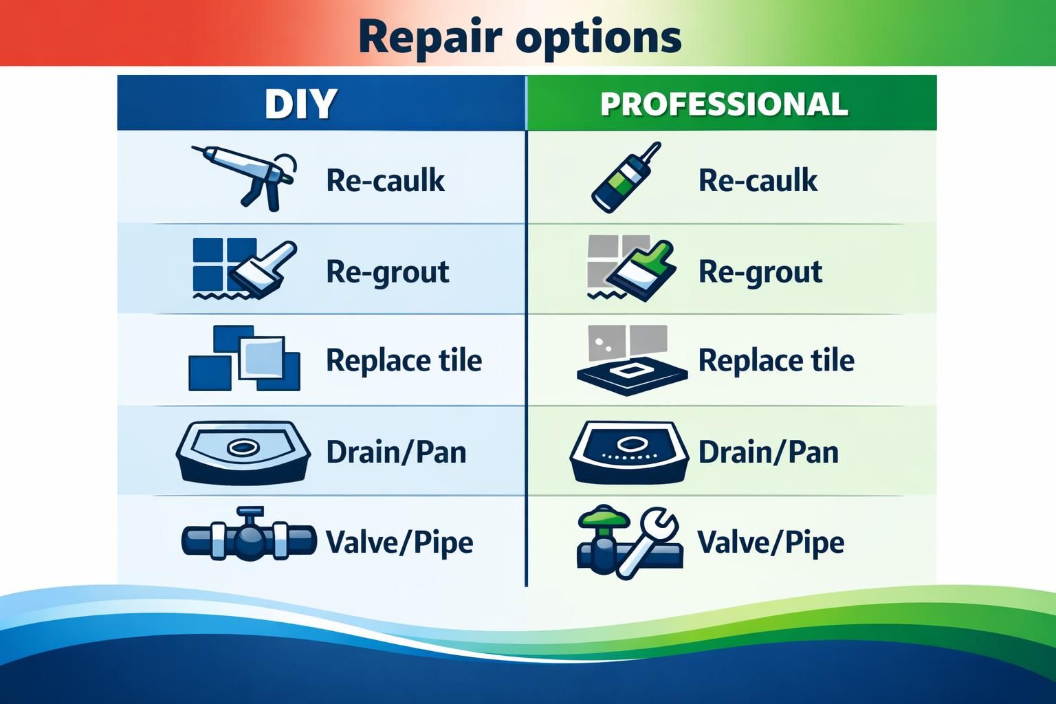 Chart comparing DIY and professional repair options icons
