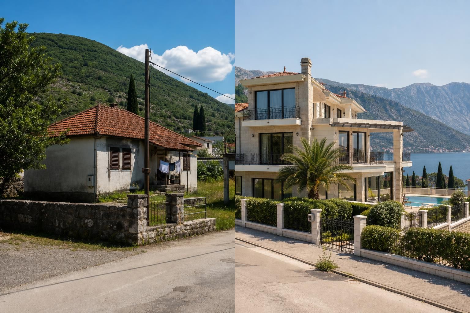 Stara kuća i moderna vila uz more