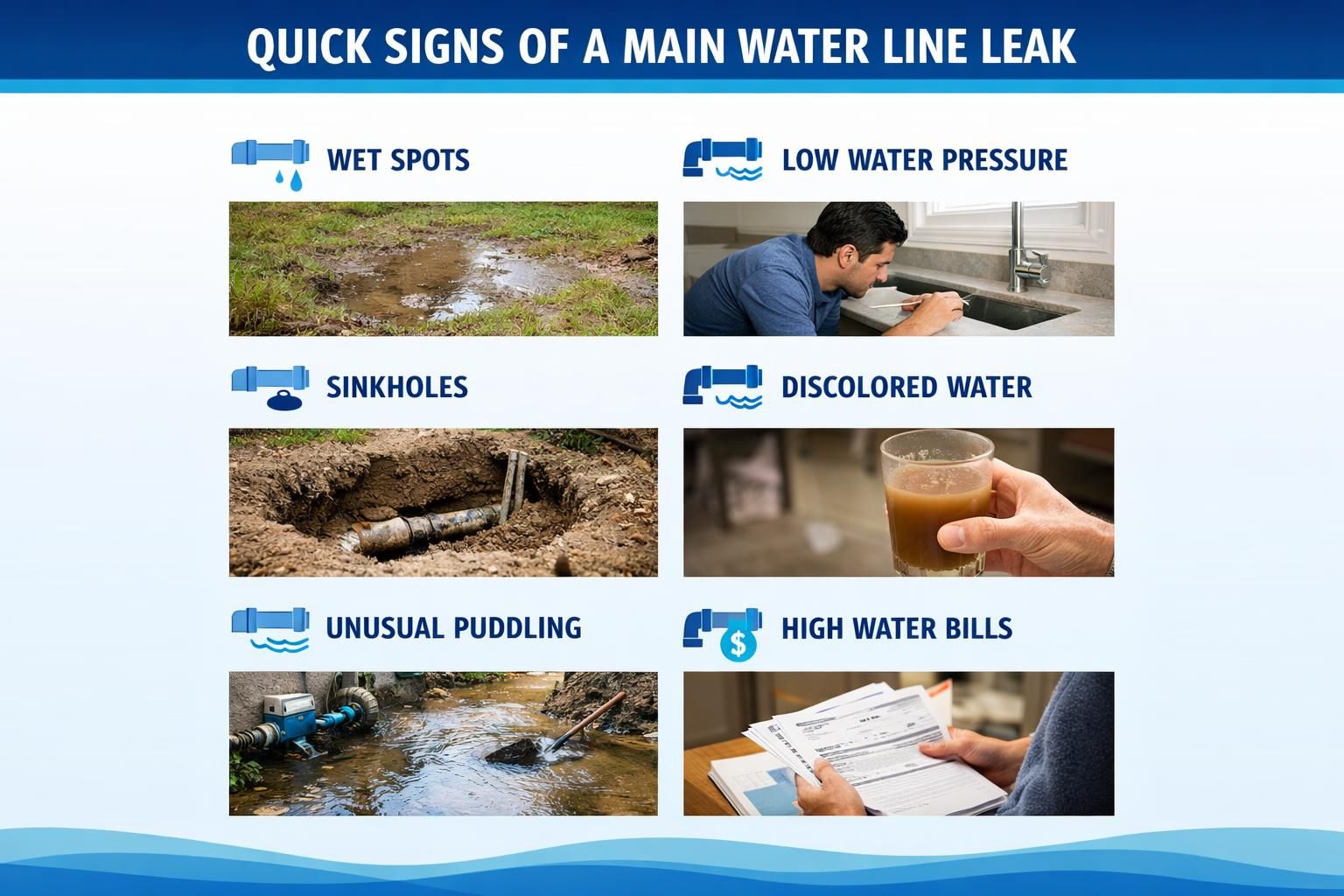 Signs of main water line leak