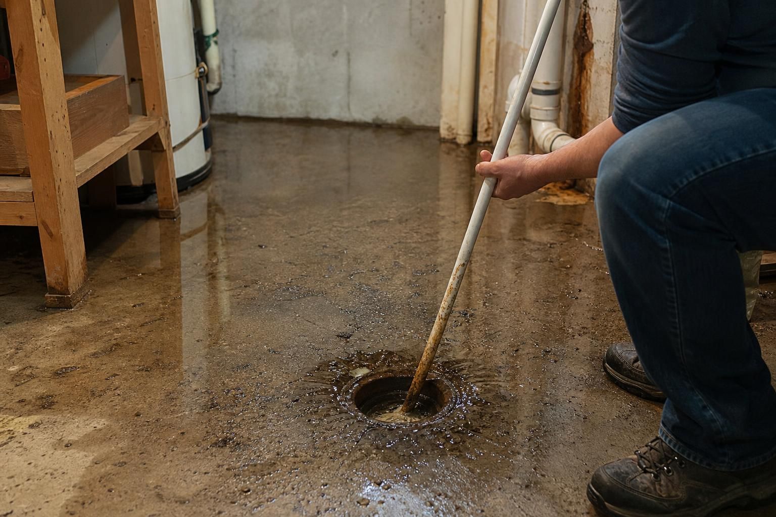 Basement floor drain backing up after rain shown in the article