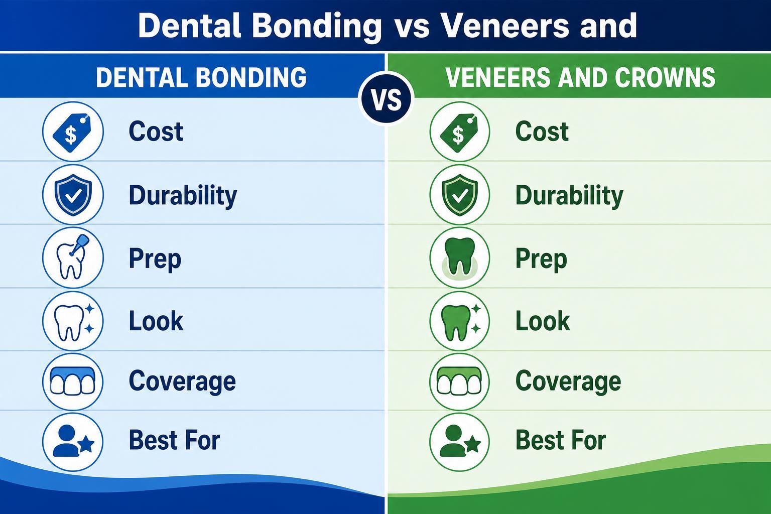 Dental bonding vs veneers and crowns comparison chart
