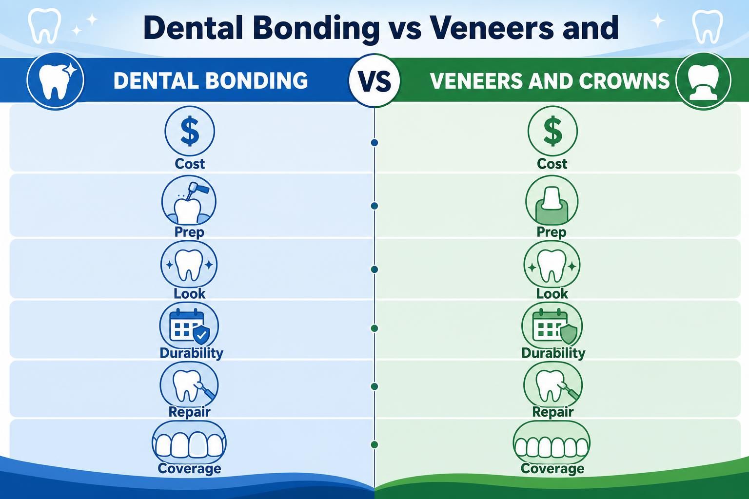 Dental bonding versus veneers and crowns comparison chart