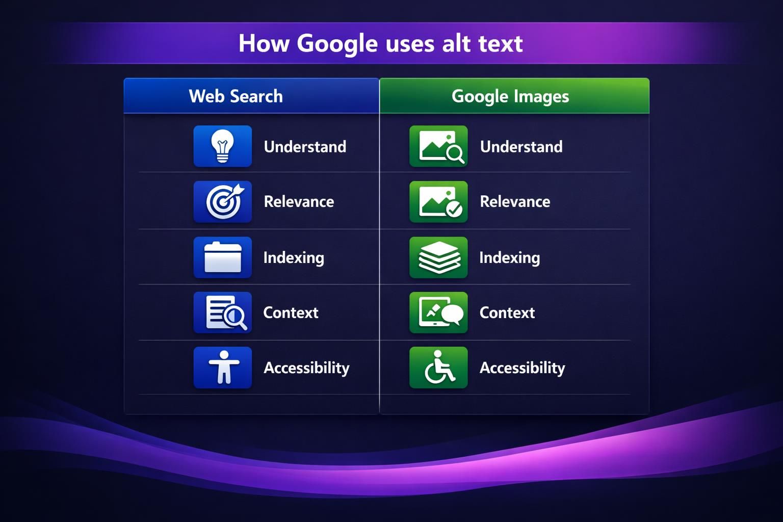 Chart comparing Google alt text use for web search and images