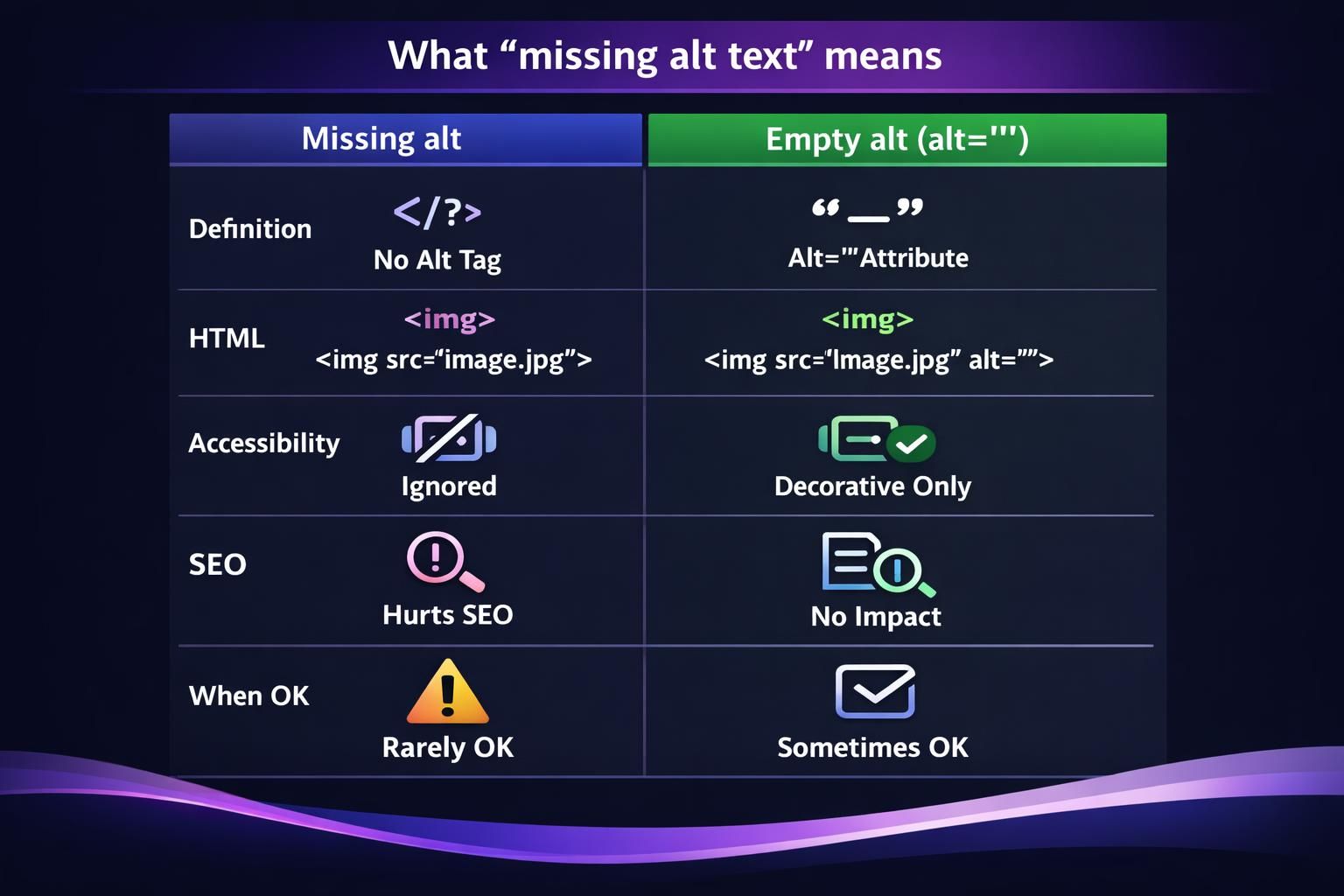 Chart comparing missing alt versus empty alt attributes