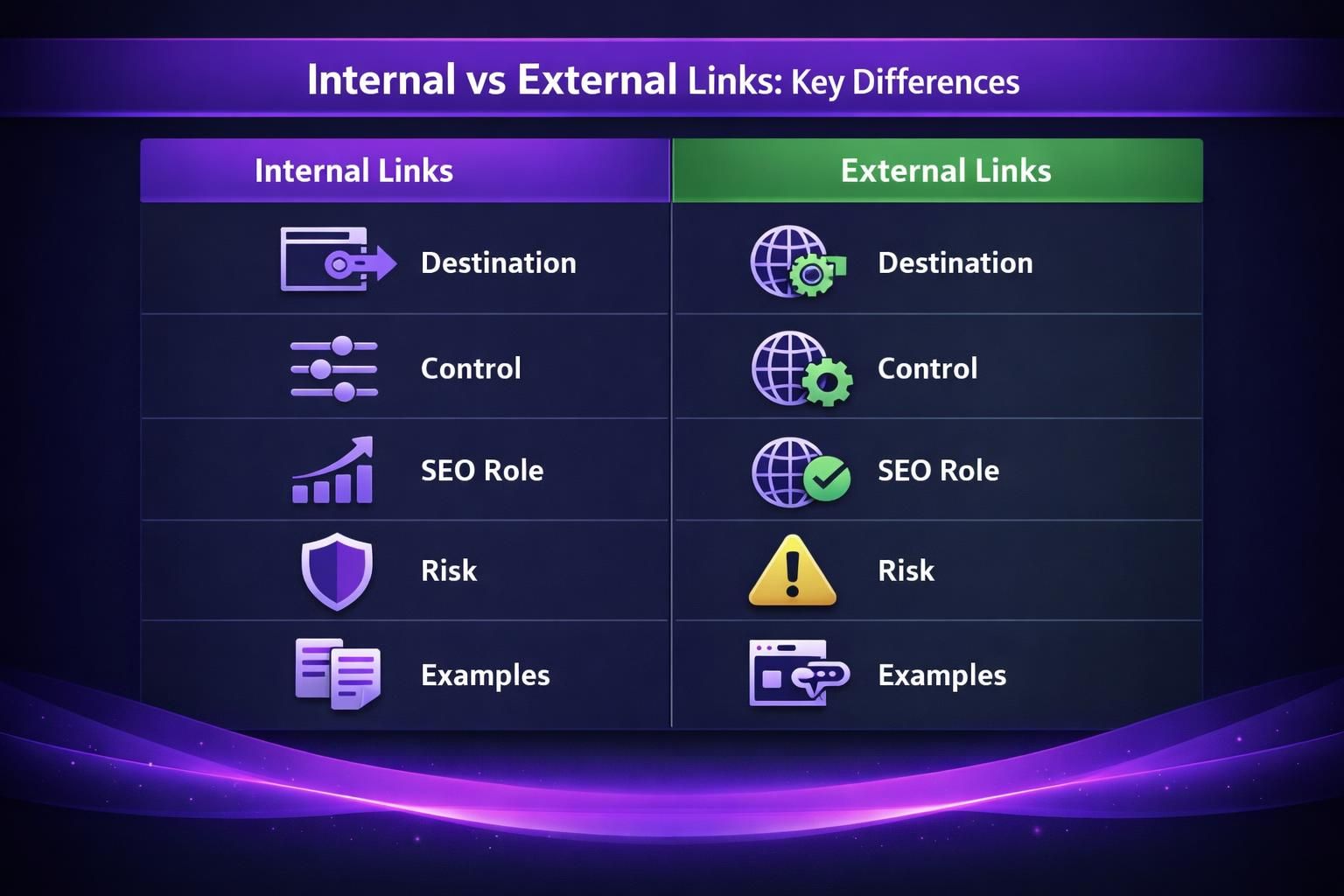 Chart comparing internal and external links with icons