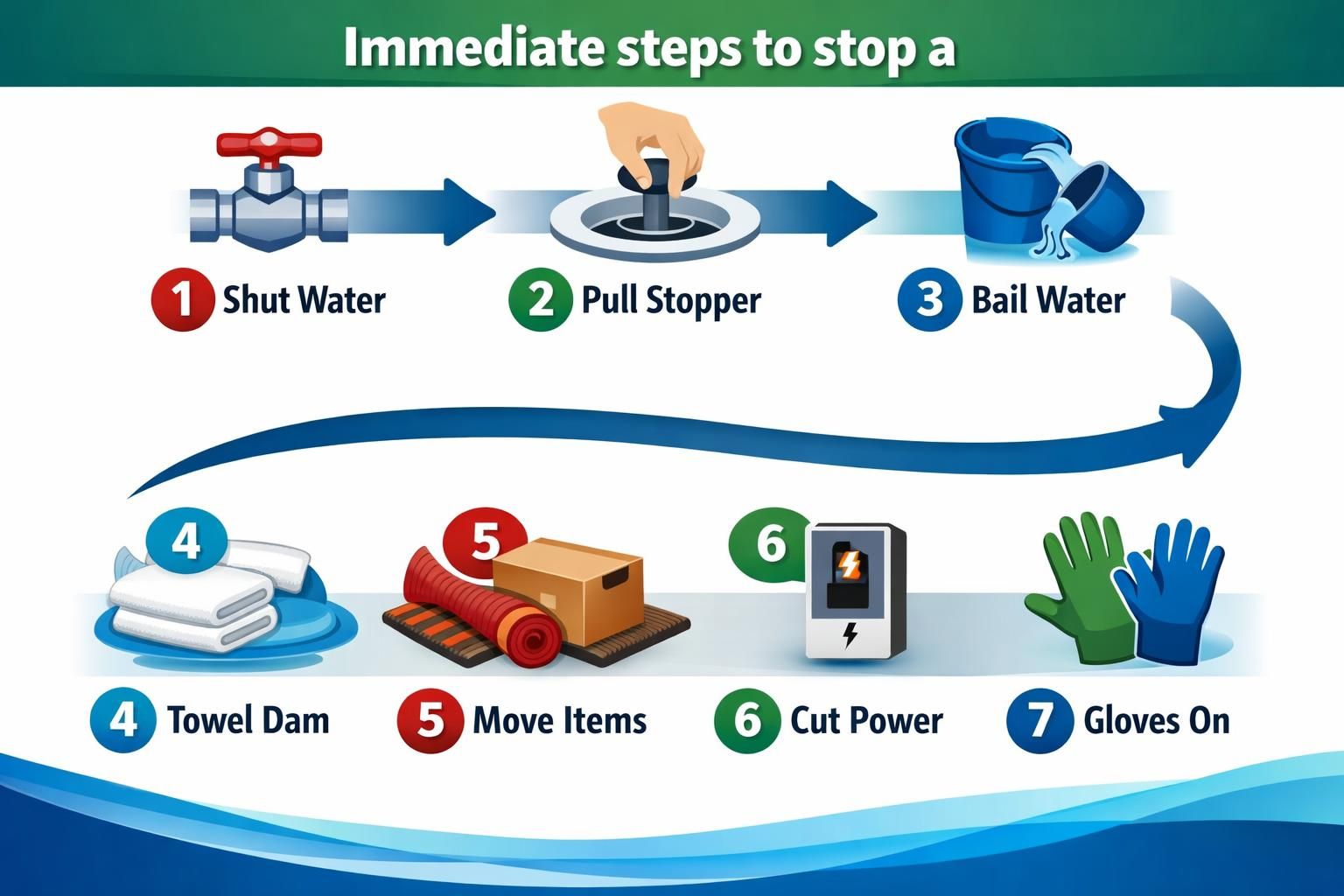 Infographic showing seven steps to stop a flood