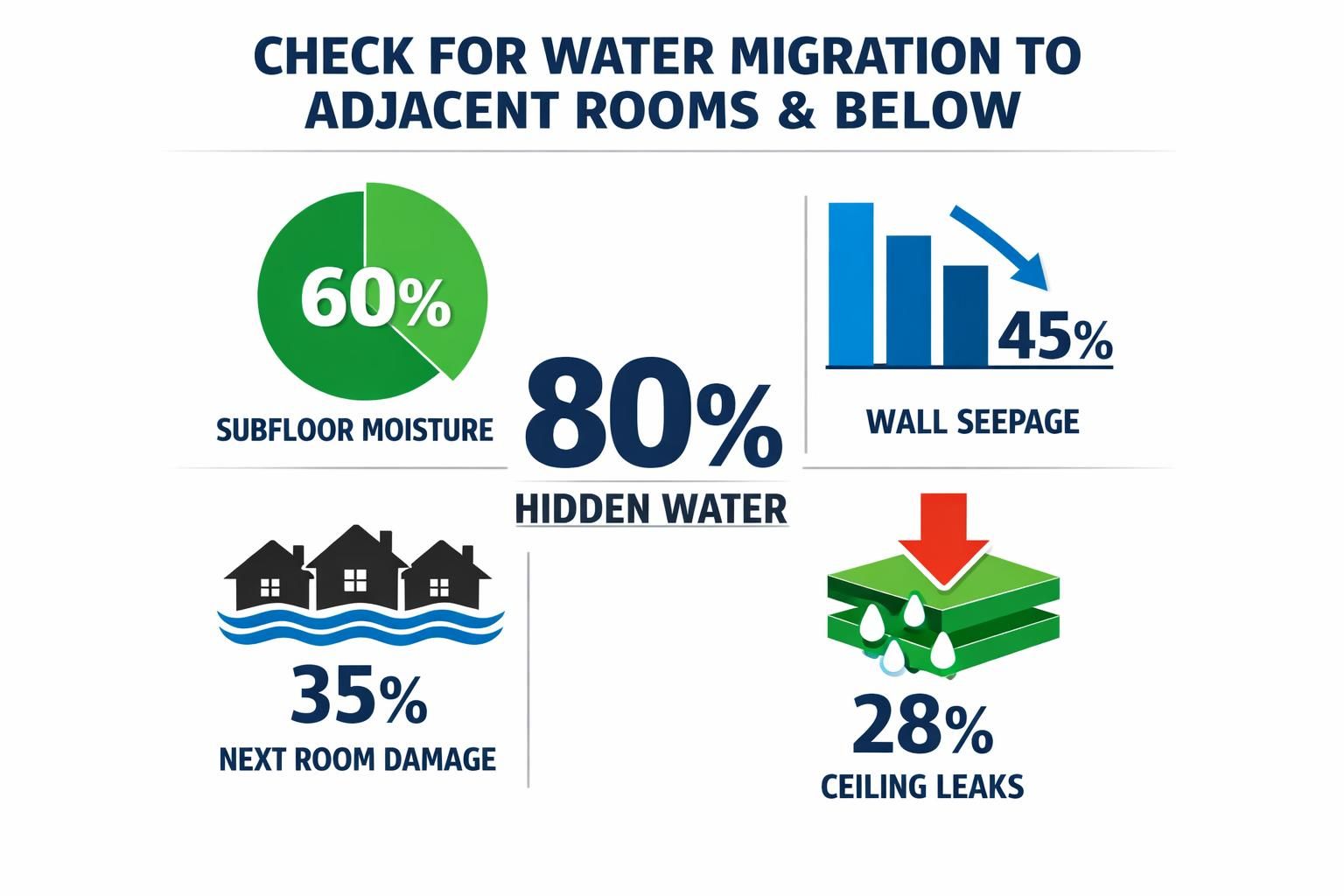 Infographic showing hidden water damage percentages and icons