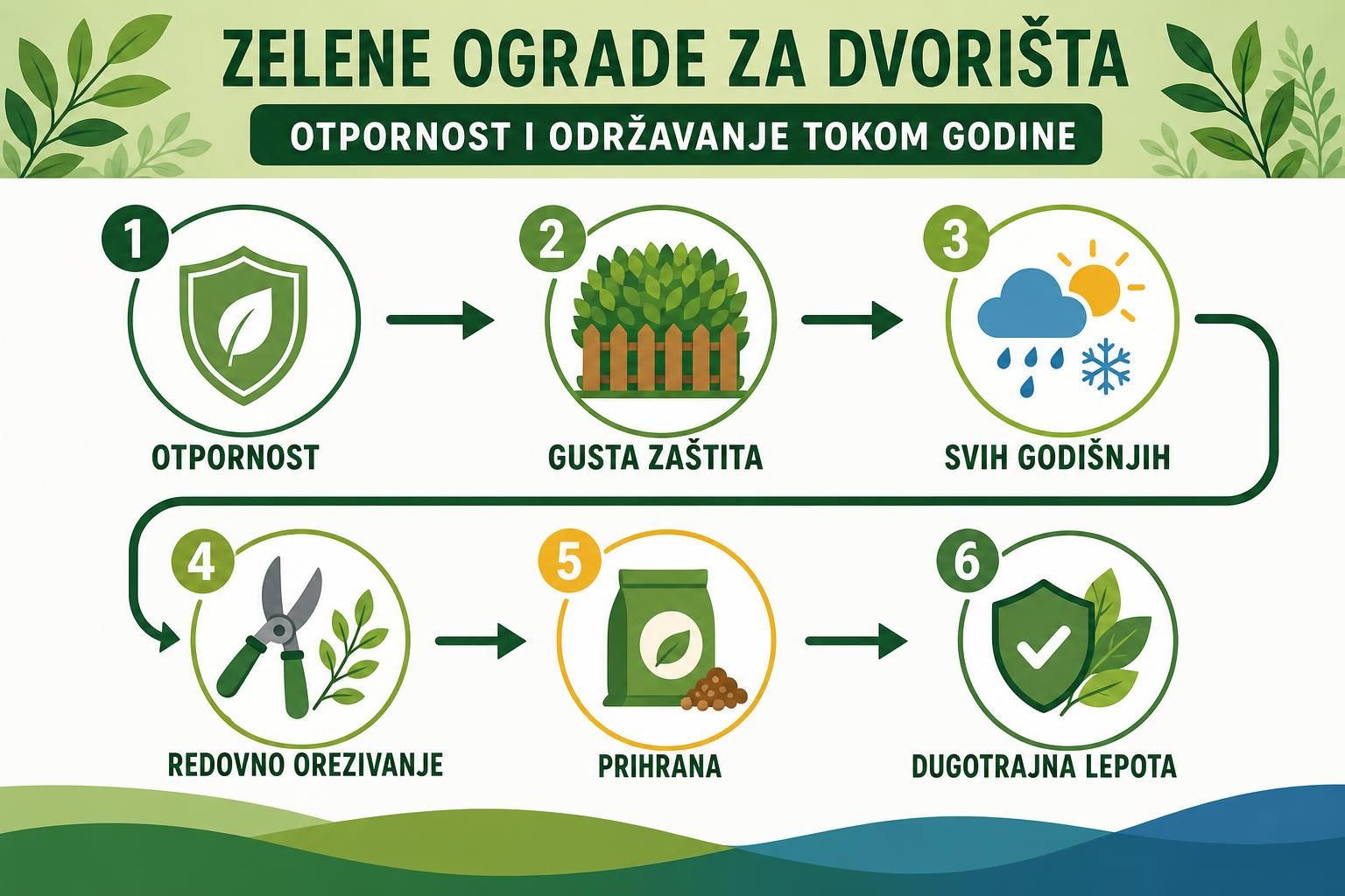 Dijagram održavanja žive ograde sa makazama, prihranom i vremenskim uslovima