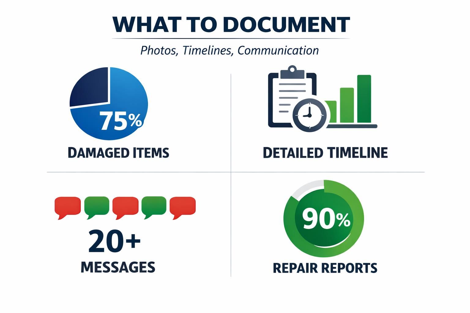 Infographic showing 75% damaged items, 90% repair reports
