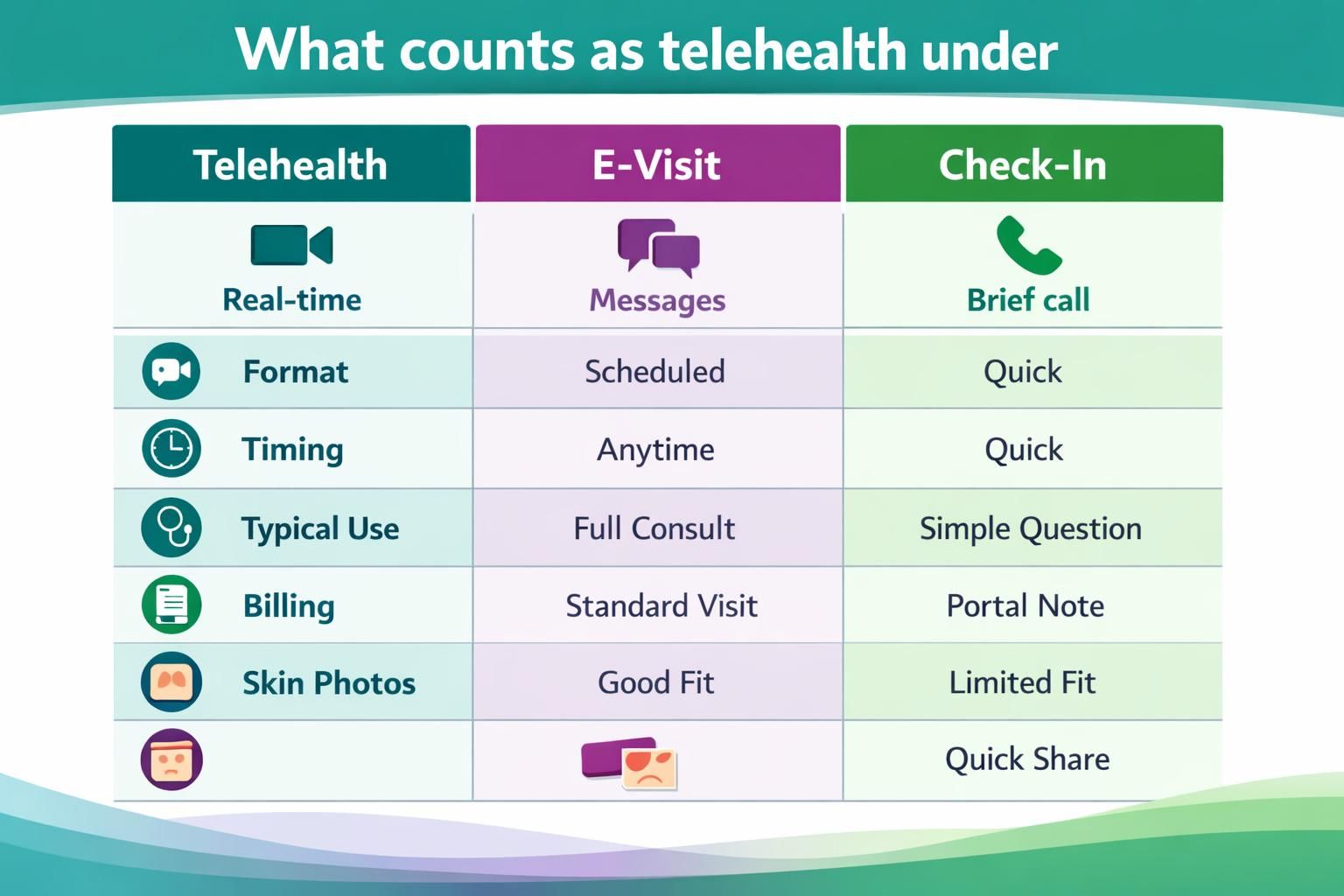 Chart comparing telehealth e visit and check in options