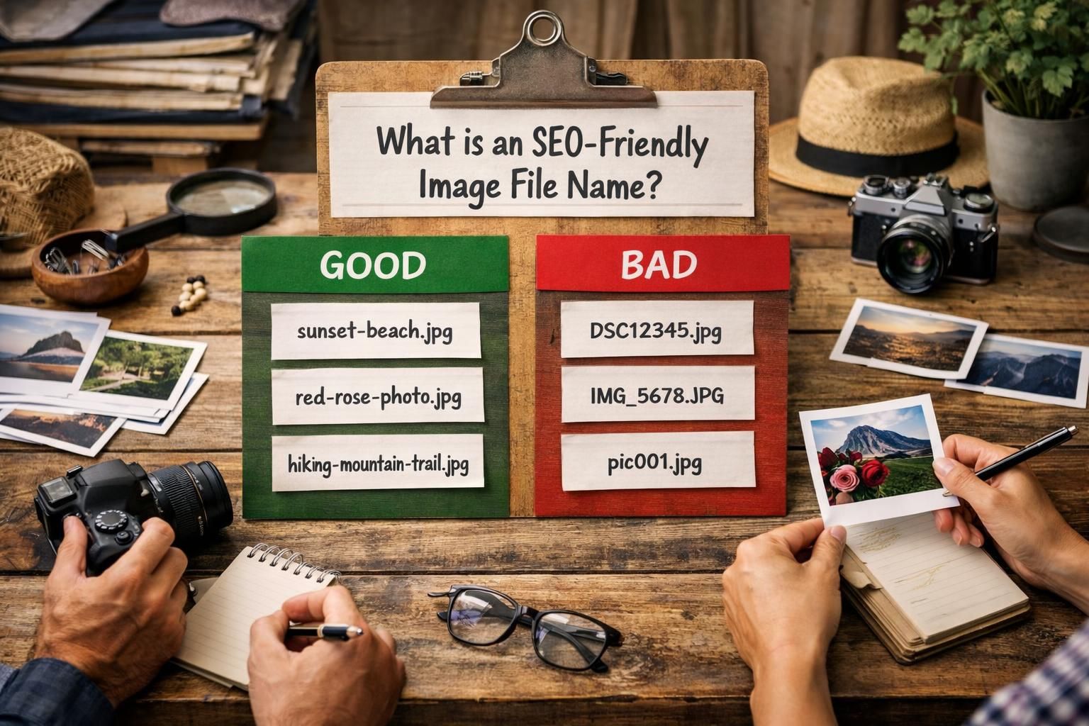 Clipboard showing good and bad SEO image file names